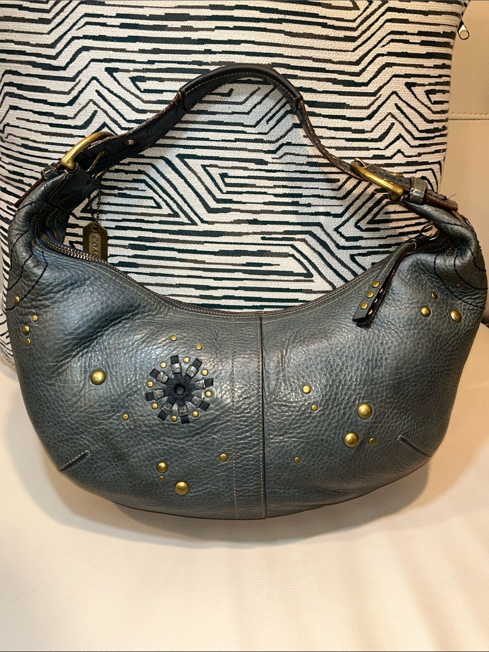 Coach RARE Mia Laced Studded Teal Leather Shoulder Hobo - Picture 7 of 17